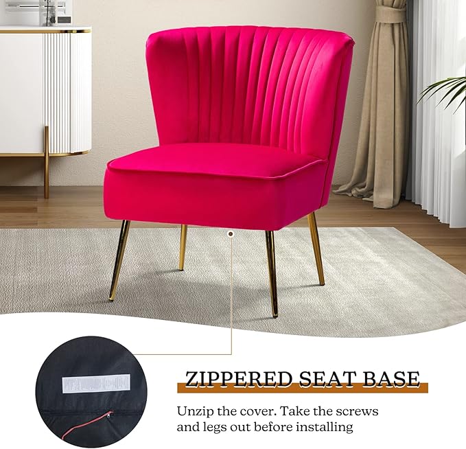 TINA'S HOME Modern Accent Chair Velvet Slipper Chair with Wingback Gold Legs Comfy Upholstered Fabric Armless Side Chair for Living Room Bedroom Vanity/Fuchsia