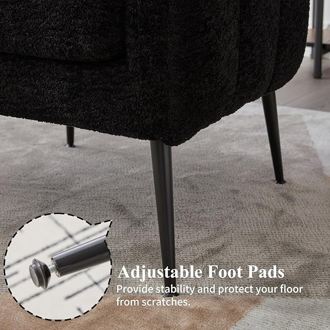 Modern Accent Chair Chenille Upholstered Accent Single Sofa with Metal Legs Tufted Lounge Chair with Wraparound Backrest Leisure Armchair for Living Room Office (Black)