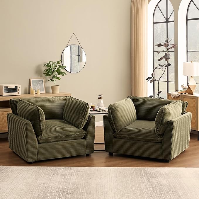 Tbfit Accent Chairs Set of 2 Chenille Plush Comfort Living Room Chair with Wide Seat Modern Decorative Chair for Bedroom Office Reading Nook Soft Cloud Chair Deep Seat Beige