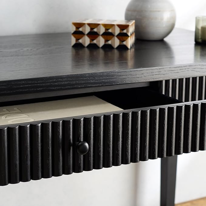 SAFAVIEH Couture Collection Shelbie Black 1-Drawer Reeded Computer Table Office Writing Desk