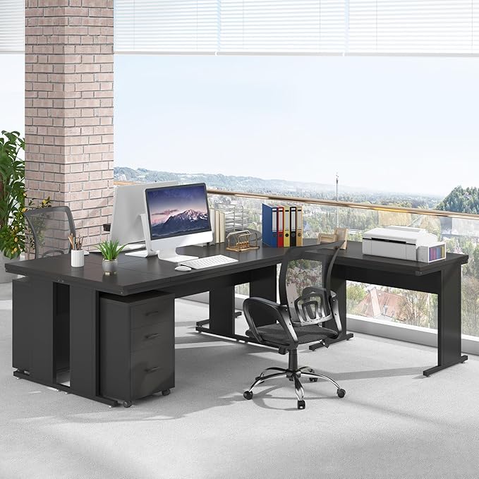 Tribesigns 83 L-Shaped Executive Desk Reversible Modern Office Desk with Drawers &amp Rolling File Cabinet Large Corner Computer Desk Business Workstation for Home Office (Black)