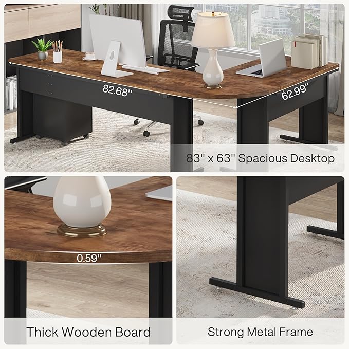 Tribesigns 83 L-Shaped Executive Desk Reversible Modern Office Desk with Drawers &amp Rolling File Cabinet Large Corner Computer Desk Business Workstation for Home Office (Brown)
