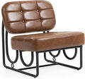 Armless Accent Chair Mid Century Modern Upholstered Leather Chair with Metal Frame 64 Wide Vintage Design for Bedroom Living Room Office Brown