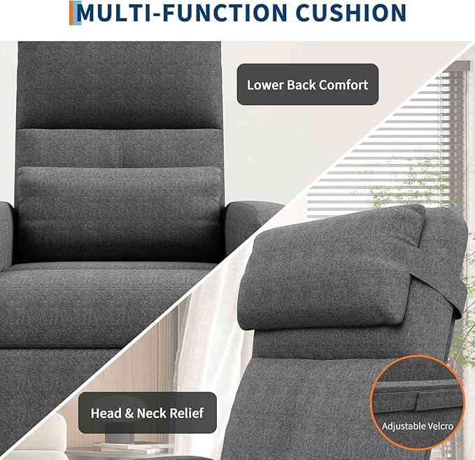 PeakPursuit Power Recliner Chair with Electric Adjustable Back USB Port &amp Side Pockets Single Overstuffed Recliner Chair for Living Room Bedroom or Home Theater Grey