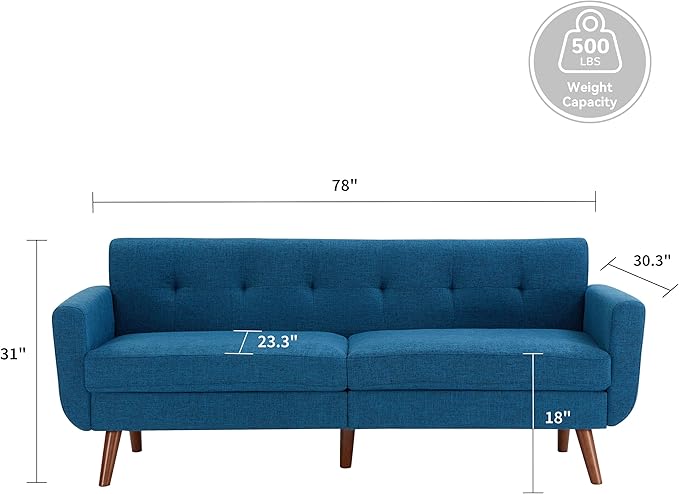 Kingfun Loveseat and Sofa Sets Mid Century Modern Linen Love Seat Couches for Living Room Button Tufted Upholstered Furniture Easy to Install Small Couch for Bedroom Office Apartment Blue