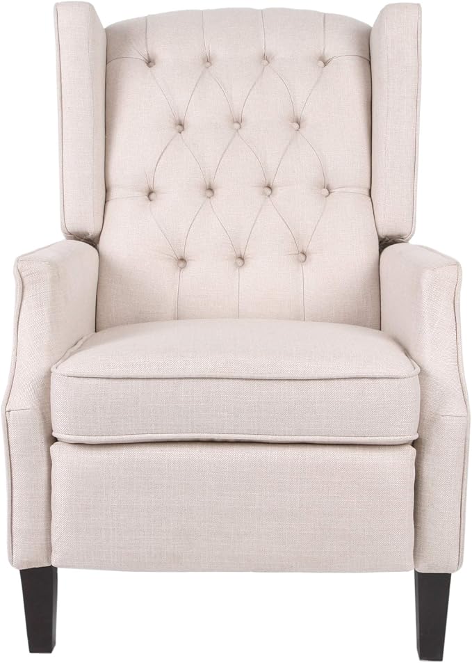 Christopher Knight Home Diana Wingback Recliner Light Beige Tweed + Dark Brown