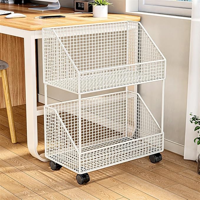 Mobile Filing Cabinet with Wheels Desk Shelf Trolley Book Shelf with Pulley Document Storage Shelf Layered Storage Shelf File Cabinet