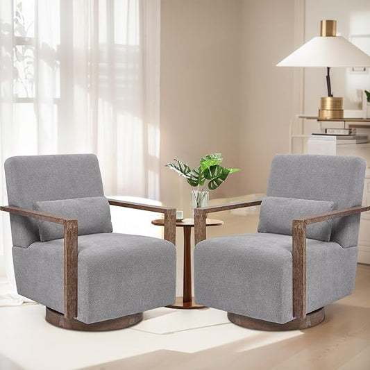 Chifee &amp Vingol 29.72 Swivel Accent Arm Chair Mid Century Modern Living Room Chair Set of 2 with Solid Wood Base &amp ArmrestGreen