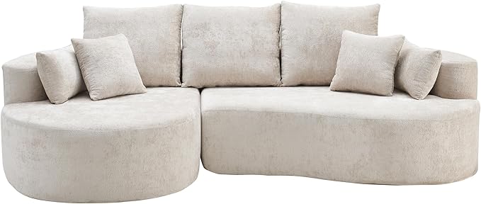 Merax 106 Fabric Cloud Curved Sofa 2 Piece Sectional Sofa with Chaise and 7 Pillows for Living Room Apartment Bedroom Full-Compressed No Assembly Required (Silver Lining)