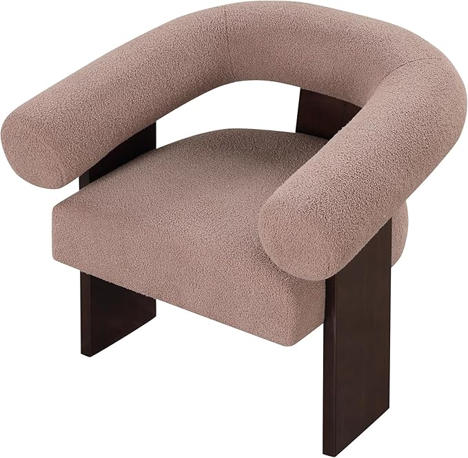 Generic The Curved Wishbone Frame Accent Chair Velvet for Living Room Light Brown