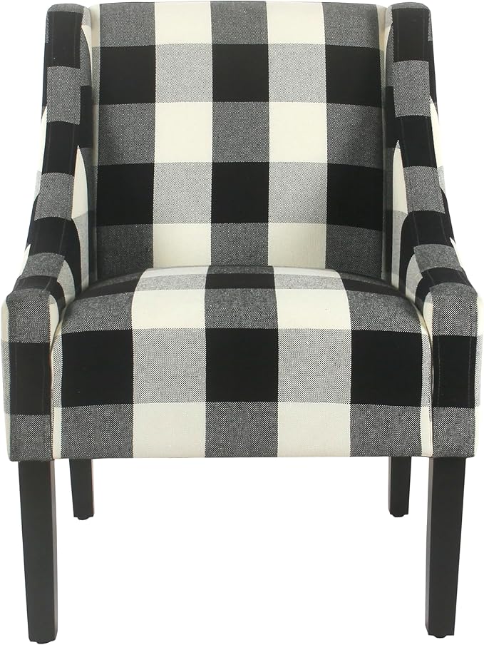 Homepop Home Decor | Upholstered Swoop Arm Accent Chair | Accent Chairs for Living Room &amp Bedroom | Decorative Home Furniture Black Plaid