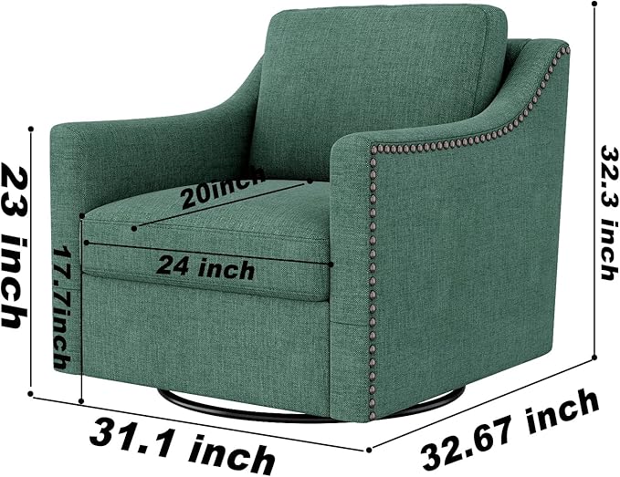 Upholstered Swivel Barrel Chair 31 Wide Modern Fabric Ergonomics Single Sofa Chair Living Room Bedroom Accent Chair Comfy Club Swivel Chair (Cotton Linen Blackish Green)