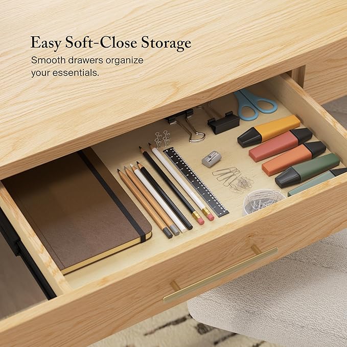 Vera 54W Writing Desk Home Office Furniture Vera Collection Natural White Oak