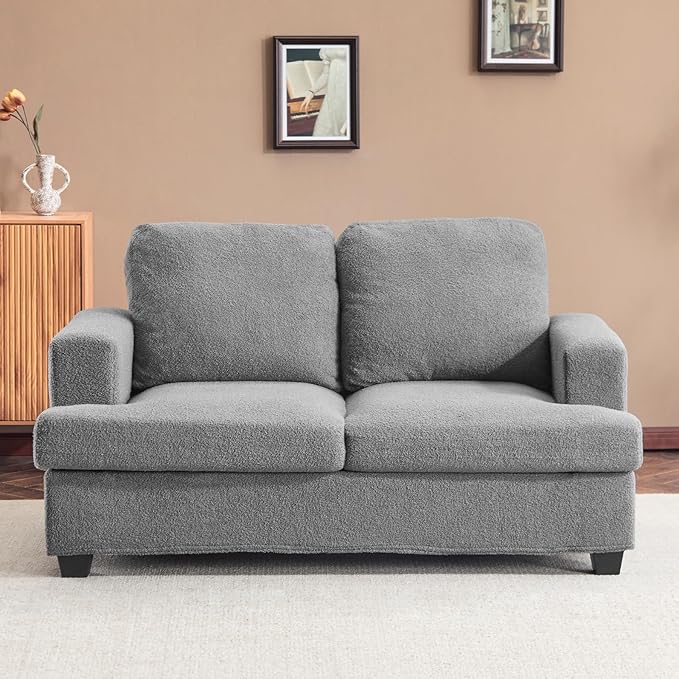 Furnimart 63 Loveseat Couch Modern Deep Seat Sofa for Living Room Comfy Love Seat Couches for Small Spaces Removable Sofa Cover Small Two Seater Couch for Bedroom Office Faux Fur Dark Grey
