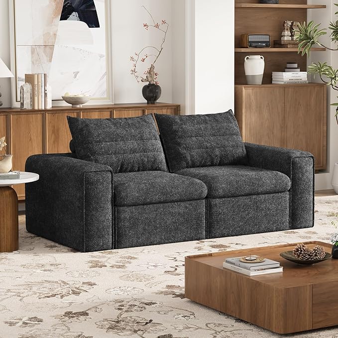 77 Cloud Loveseat Sofa Deep Seat Couch with Pillows Modern Comfortable Upholstery Boneless Sofa 1 piece for Living Room Bedroom Apartment Removable CoverNo Assembly Required Dark Gray