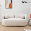 KINWELL 68-Inches Boucle Upholstered Loveseat 2 Deeper Seat Sherpa Sofa Couch with 4 Toss Pillows for Small Spaces Apartment Living Room Beige