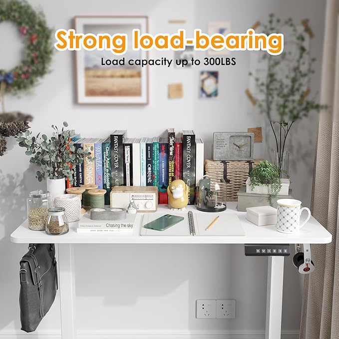 Standing Desk 40x24 Inch Sit Stand Desk Electric Height Adjustable Home Office Desks with Splice Board Ergonomic Rising Modern Lift Motorized Gaming Desktop Workstation (White)