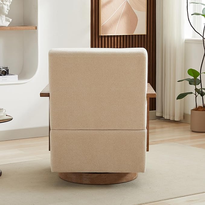 Beige Swivel Accent Chair Mid Century Modern Swivel Barrel Chair for Living Room Comfy Accent Chair 360 Degree Upholstered Armchair for Bedroom Nursery Linen