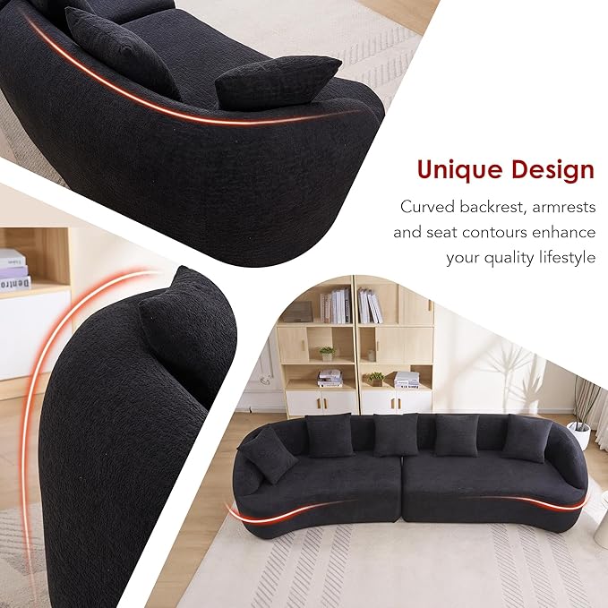 Oversized Sectional Sofa for Living Room 110 Modern Luxury Chenille 5-Seater Extra Deep &amp Wide Seat Curved Cloud Couch with 5 Throw Pillows No Assembly Needed Cream Black