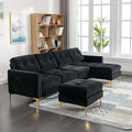 Polibi Luxury Velvet Convertible L-Shaped Sectional Sofa with Movable Ottoman 5-Seater Modern Couch with Storage Pockets for Living Room Apartment &amp Office (Black)