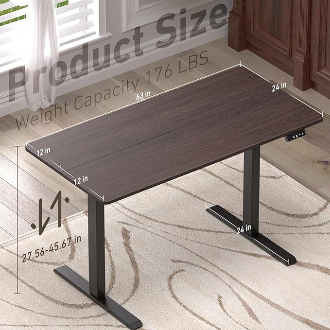 Ywin Electric Height Adjustable Standing Desk with Wheels 63 x 24 inches Ergonomic Stand Up Desk for Home Office