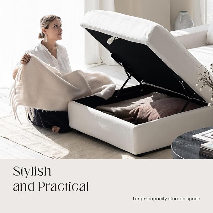 Cloud Couch Sectional 81.1'' Oversized White Modular Cloud Sofa with Storage Ottoman Deep Seating with Washable Covers Cloud Couches for Living Room Loveseat with 2 Ottoman