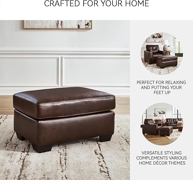 Signature Design by Ashley Santorine Classic Leather Match Rectangular Ottoman for Living Room Dark Brown