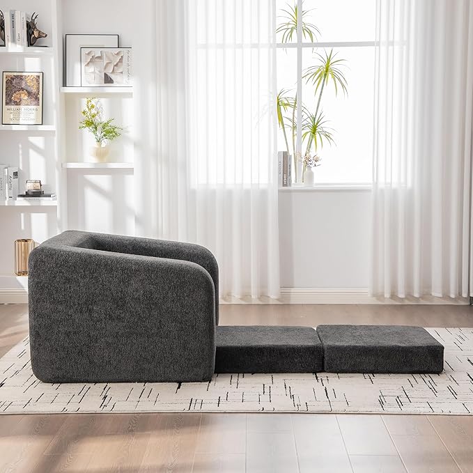 KEIKI 40 Foldable Sofa Bed Chair with Armrests No-Assembly Chenille Cloud Mattress for Home Office Break Area Meditation Space Guest Bed &amp Multifunctional Living Zones