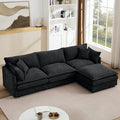 GNIXUU 102 Modular Sectional Sofa L Shaped Cloud Couch with Movable Ottoman &amp 4 Pillows Deep Seat Chenille 4 Seater Sectional Couches for Living Room Apartment (Black)