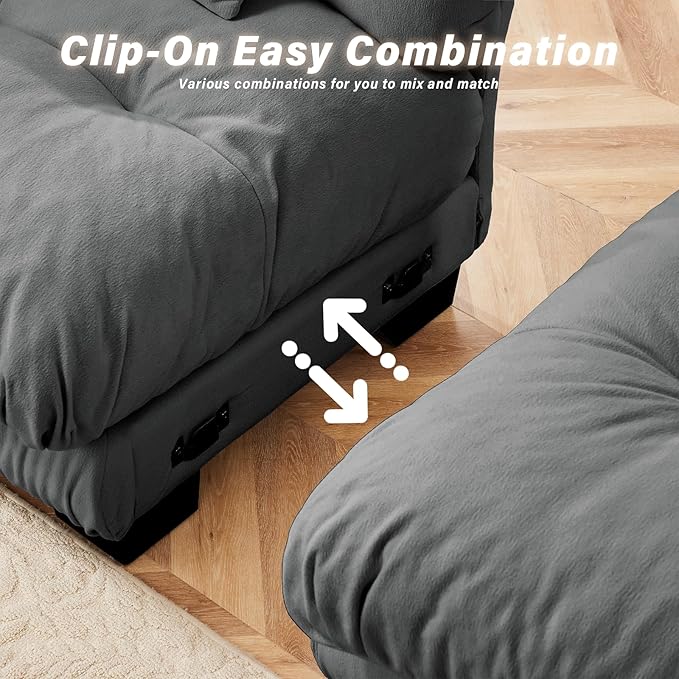 133.8 Oversized Modular Sofa 3-Seater-Cloud Sleeper Design Plush Cushions &amp Pillows for Living Room Home Theater ApartmentChenille Fabric（Grey）