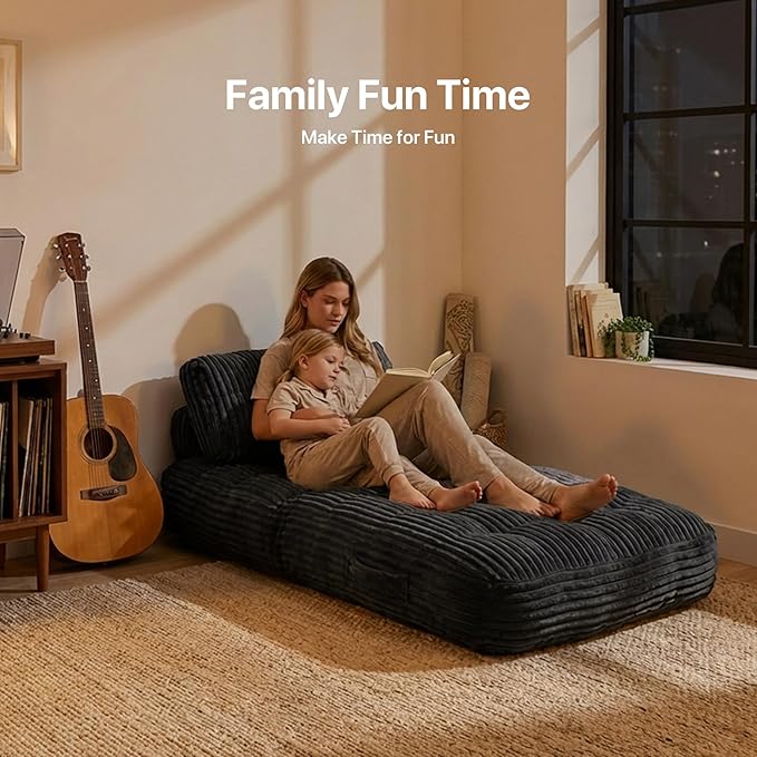 Boneless Chair Folding Sofa Bed with Pillow Sleeper Sofa with Back Support Sleeper Chair Portable Fold Out Chair Bed Comfy Foldable Mattress for Living Room Black Single