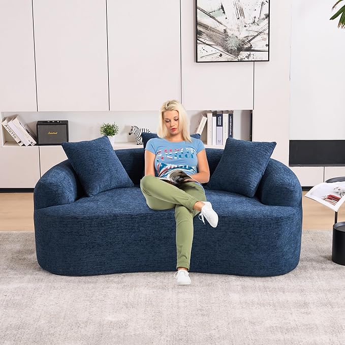 Curved Loveseat Sofa Couch for Living Room 65’’ Modern Comfy Cloud Floor Couch Round Sofa Full Sponge Compression Sofas with Deep Seat for Small Spaces Apartment No Assembly NeededBlue