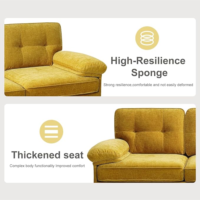 PARKOL 82in L Shaped Sectional Couches Small Lounge Sofa Home Sectional Couches for Living Room Set Clearance Set Couch for Small Space Apartment Yellow Chenille Fabric