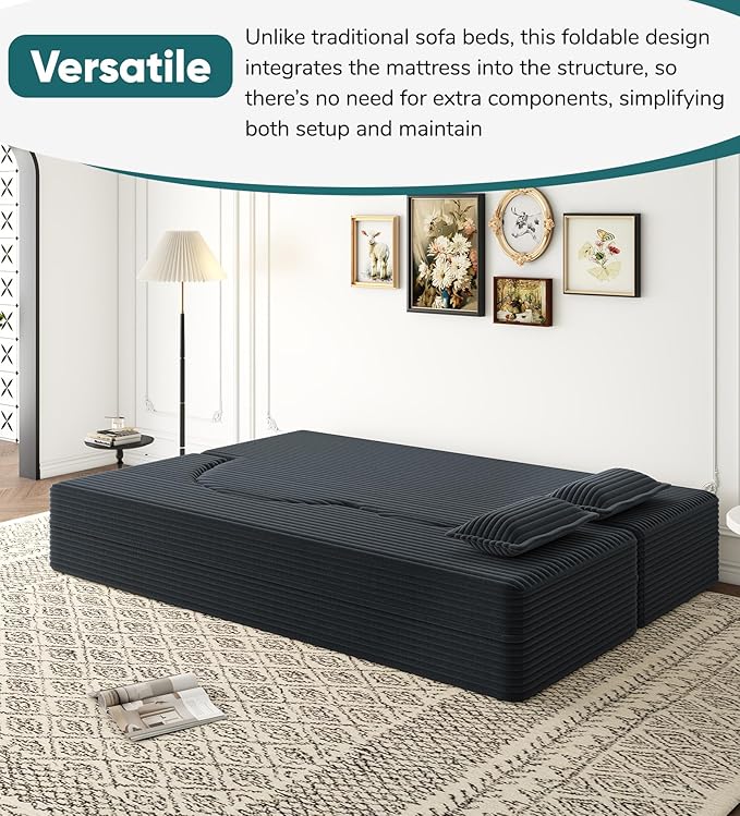 JOYBASE 78in Sofa Couch Convertible Oversized Cloud Loveseat Minimalist Sleeper Sofa Bed for Living Room Apartment Office No Assembly Required (Dark Grey Corduroy)