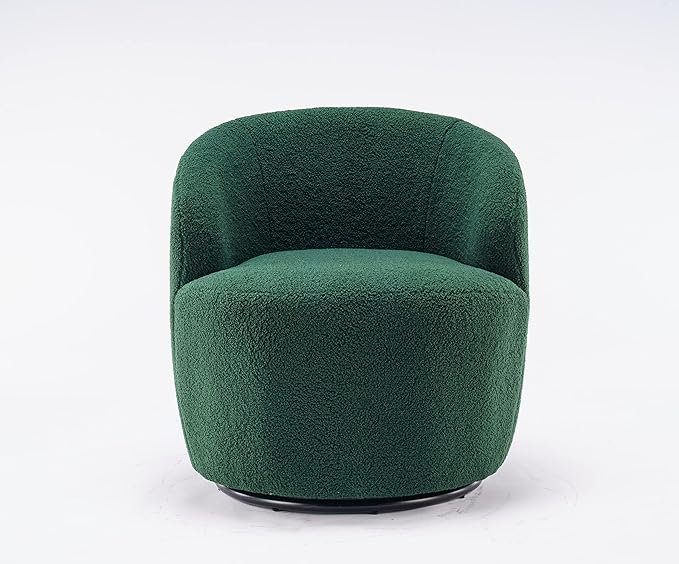 Swivel Accent Chair 360 Degree Round Swivel Barrel Chair Dressing Chair for Living Room Modern Upholstered Accent Armchairs with Metal Base Teddy Swivel Chair for Bedroom Office (Dark Green)