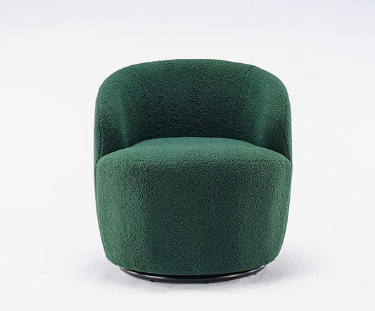 Swivel Accent Chair 360 Degree Round Swivel Barrel Chair Dressing Chair for Living Room Modern Upholstered Accent Armchairs with Metal Base Teddy Swivel Chair for Bedroom Office (Dark Green)