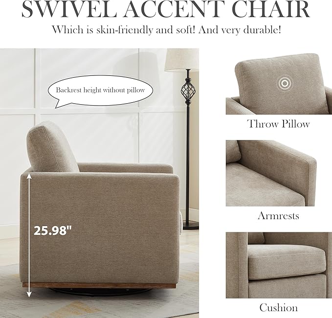 Aoiy &amp Wifon 30.7 W Swivel Accent Chair Mid Century Modern Swivel Chair for Living Room Comfy Small Accent Chair Wavy Chenille Taupe