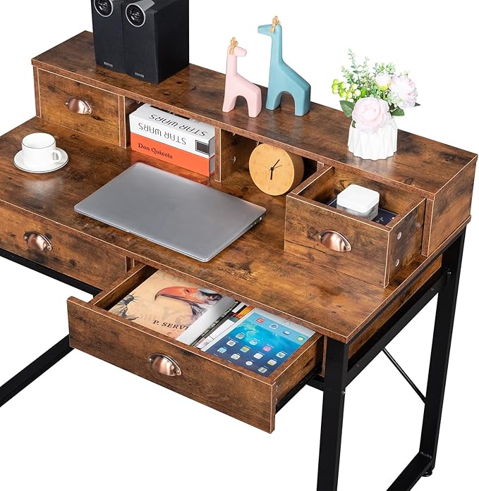 Desk Gaming Desk Home Office Writing Desk Study Table Workstation Writing Computer Desk Space Saving Table Simple Home Office DeskDesk with Drawers Home Office Desk with Storage 106x54x90CM