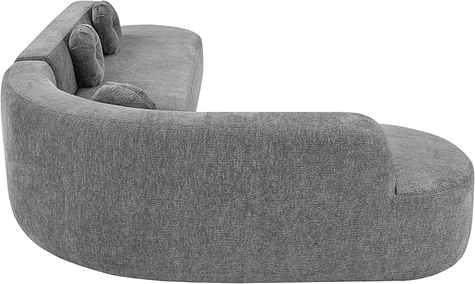 Mirod 122'' Extra Large Sectional Sofa Soft Fabric Upholstery Elegant Curved Design with Three Round Cushions Supportive Comfort Foam for Ultimate Relaxation (Grey@040)