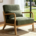 Mid Century Modern Accent Chair with Solid Wood Frame Comfy Reading Lounge Chair with Detachable Lumbar Pillow for Living Room Bedroom Office Vintage Small Wooden Armchair for Waiting Room (Green)