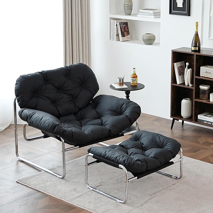 Living Room Chair Lazy Chair with Ottoman Recliner Chair Black Comfy Chairs Dorm Lounge Chair Reading Chairs Soft Chair Bedroom Office
