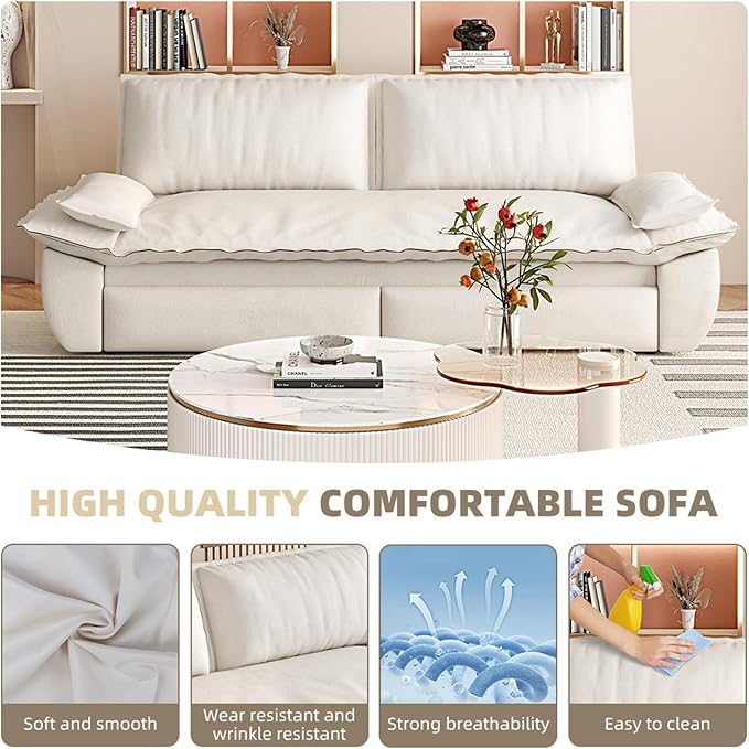 3 in 1 Convertible Queen Sleeper Sofa Bed Comfy Pull Out Futon Couch Bed 73.2 Modern Velvet Recliner Loveseat Sofa Multi-Functional Beige Cloud Couch for Living RoomApartmentOffice (Beige 73.2)
