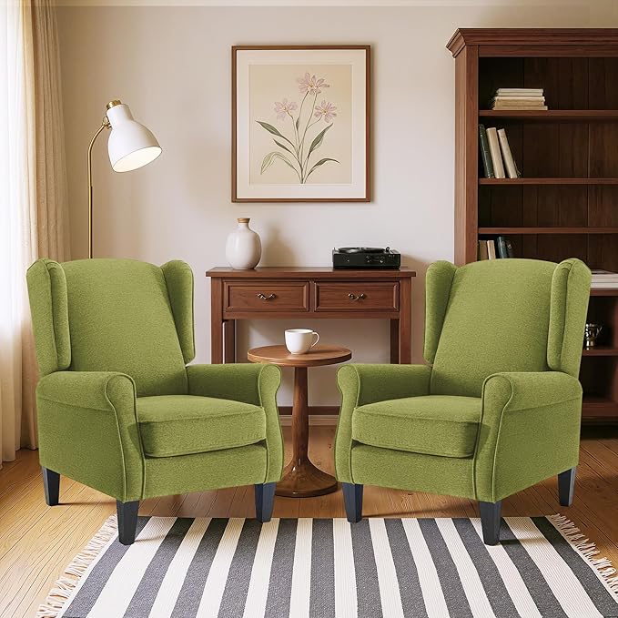 Accent Chair for Living Room Set of 2 High Back Reading Armchairs with Removable Seat Cushion Mid-Century Single Couch in Fabric Modern Ergonomic Wingback Chair for BedroomClub Balcony