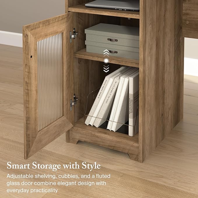 Bush Home Cabot 60W L Shaped Computer Desk with Storage in Reclaimed Pine 60-inch Corner Table with Drawers for Home Office Workspace