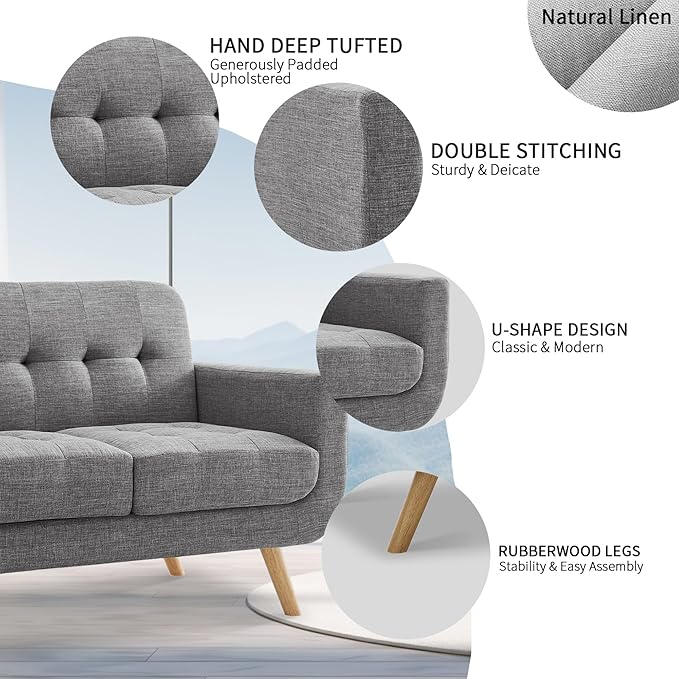 Rosevera Elena Contemporary Accent Armchair with Linen Upholstery Living Room Furniture Gray
