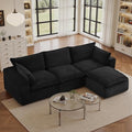 110 Sectional Couches for Living Room Boneless Couch Upholstered Cloud Couch Sectional Modular Sectional Sofa with L Shaped (Corduroy-Black 3 Seat+1 Ottoman)