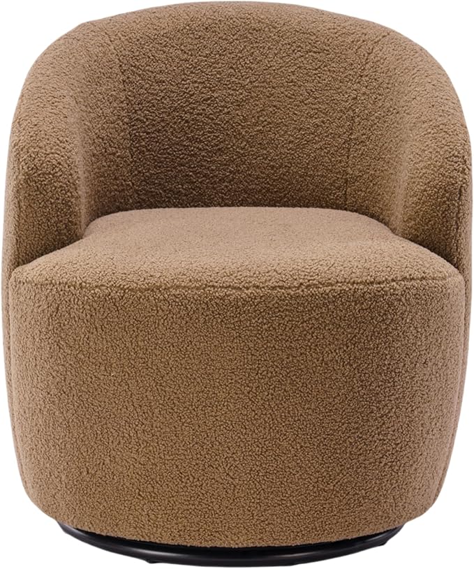 Swivel Barrel Accent Chair Modern Teddy Upholstered 360° Swivel Chair Leisure Chair Single Sofa for Adults Teens for Living Room Hotel Bedroom Office Coffee Shop (Coffee + Upholstered + Foam)