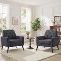 Accent Chair Set of 2 Mid Century Modern Living Room Chairs Upholstered Armchair with Tufted Back &amp Wood Legs Single Sofa Reading Side Chair for Bedroom Office Waiting Room Dark Grey