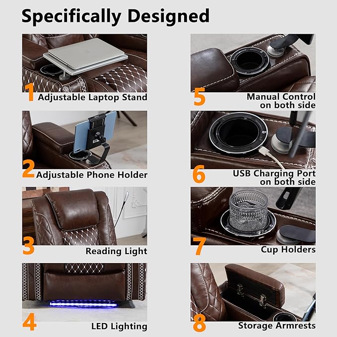 Power Zero Gravity Recliner Chair for Adults Breathable Leather Electric Recliners Adjustable Home Theater Seating with Smart Cup Holders USB Ports Hidden Arm Storage Tray Table