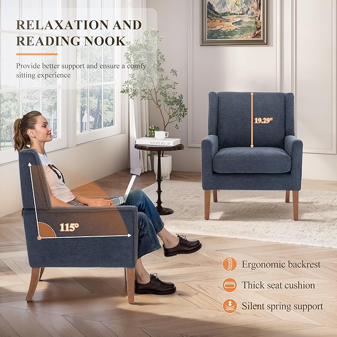Accent Chairs for Living Room Mid-Century Wooden Fabric Living Room Chairs Arm Chair Side Chairs for Living Room Bedroom Reading Nook